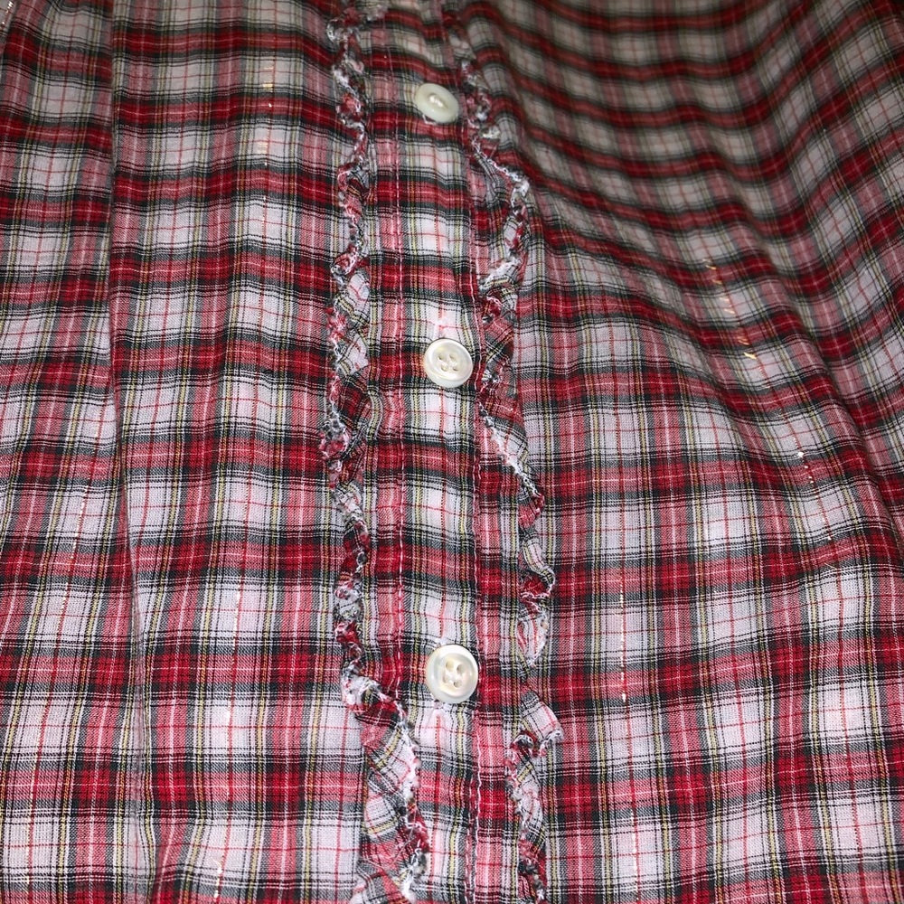 J crew red plaid gold embroidered flannel